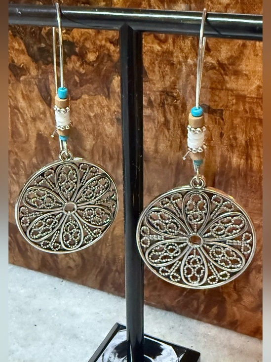 Jewelry - NWOT Filigree Round Dangle Earrings with Turquoise Bead